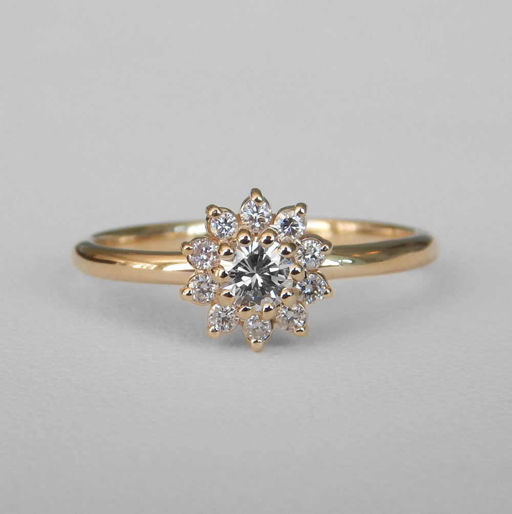 yellow gold floral inspired diamond engagement ring